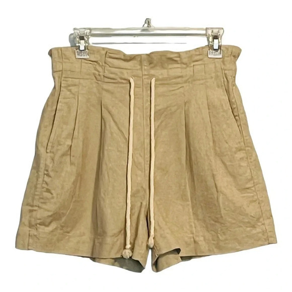 MADEWELL DRAWSTRING PLEATED PAPER BAG COTTON LINEN TAN BEIGE SHORTS SIZE SMALL - Picture 5 of 12